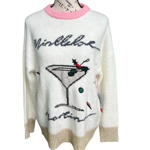 Vigoss White Sweater with Martini Graphic